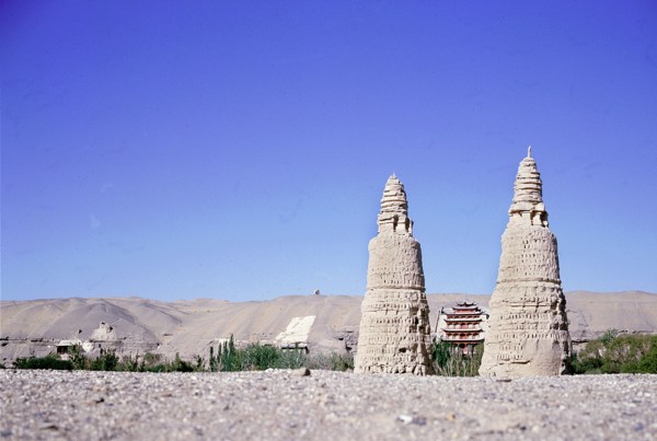Dagodas near the site of the Mogao Caves, also known as the Thousand Buddha (Quinfodong) Caves, Dunhuang