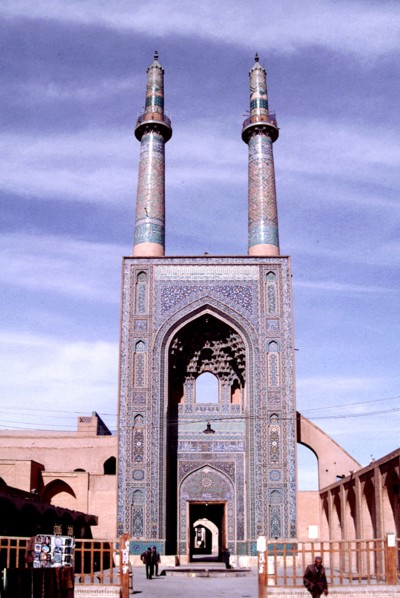 View of the entrance portal with minarets and entrance vestibule of the Friday Mosque