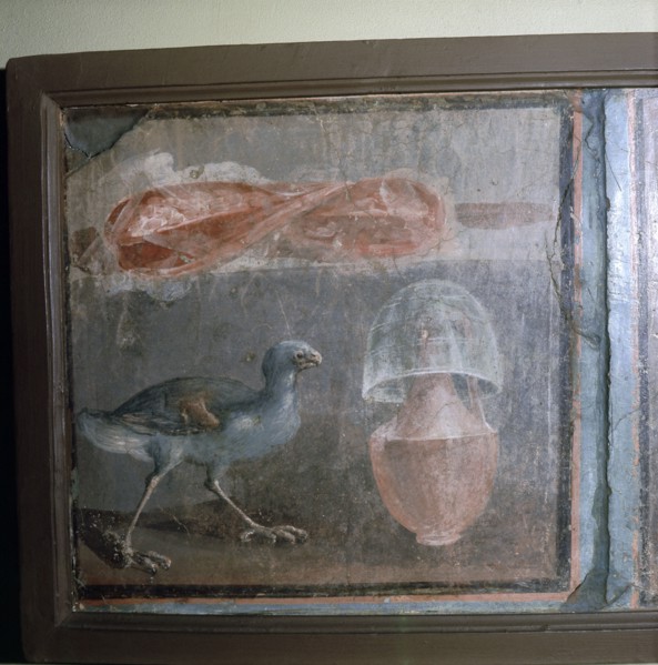 Painting: Still Life: bird, glass, bottle