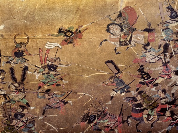 Detail of part of a folding screen which depicts the siege of Osaka Castle (1615)