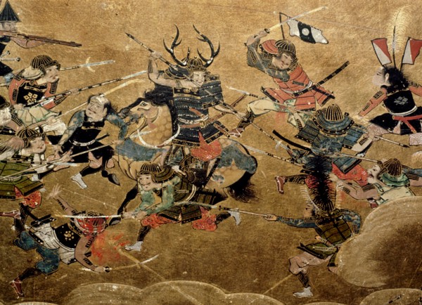 Detail of part of a folding screen which depicts the siege of Osaka Castle (1615)