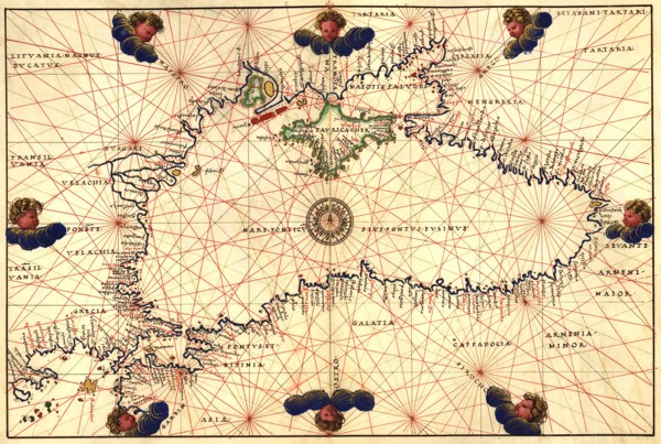 Portolan or Navigational Map of the Black Sea showing anthropomorphic winds 1544