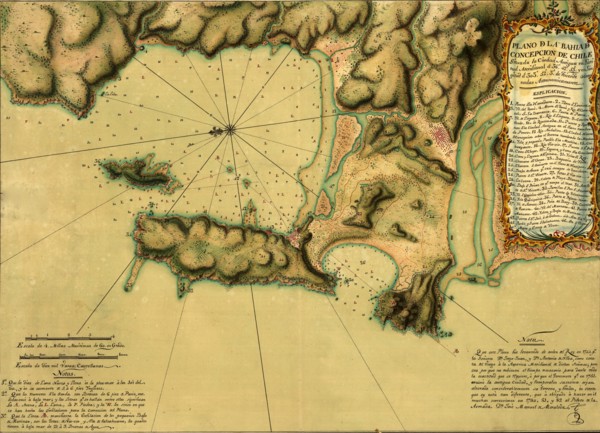 Topographic Map of Concepcion Bay Chile -1782 1782