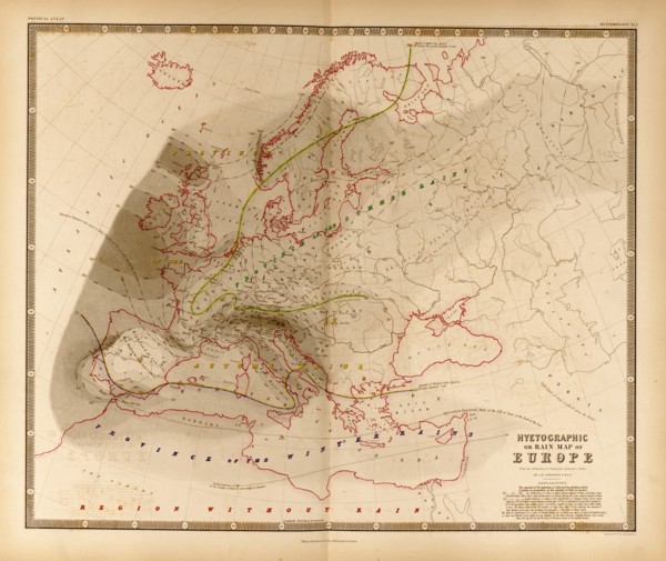 Hyetograph or Rainfall totals for Europe 1848