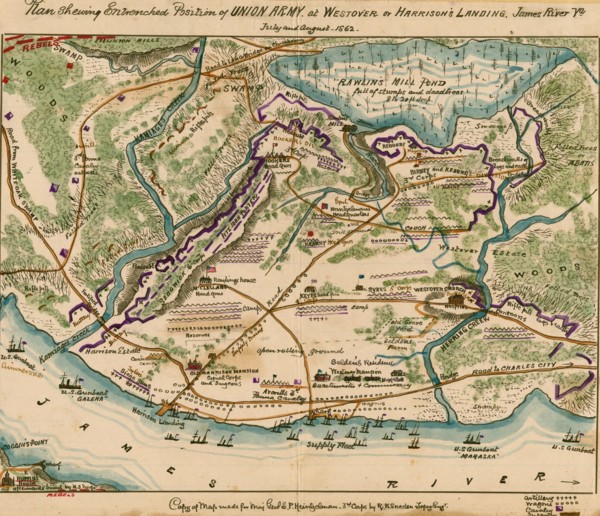 Entrenched position of Union army at Westover or Harrison's Landing 1862