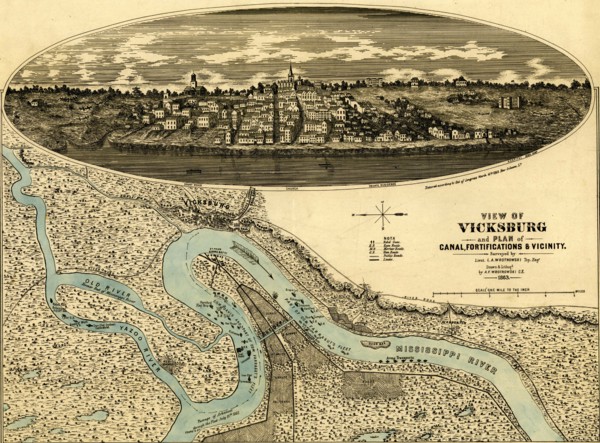View of Vicksburg and plan of the canal, fortifications & vicinity