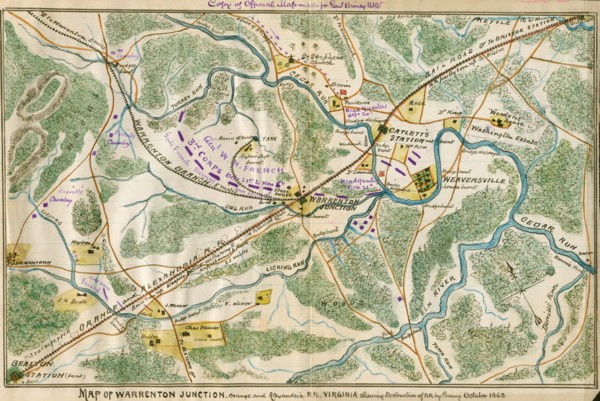 Warrenton Junction, Orange and Alexandria R.R., Virginia showing destruction of R.R. by enemy, October 1863. 1863