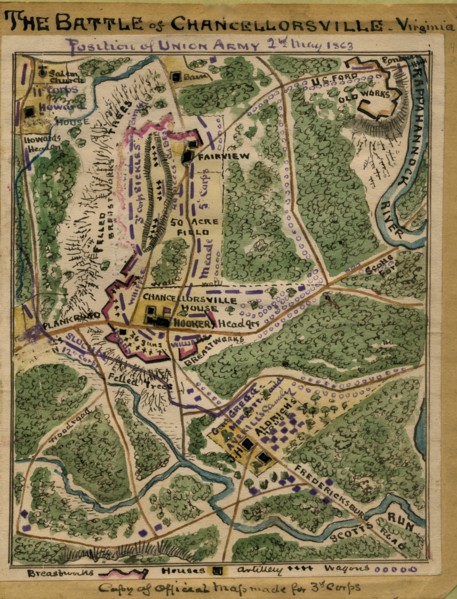 Battle of Chancellorsville, Virginia : position of Union Army, 2nd May 1863. 1863