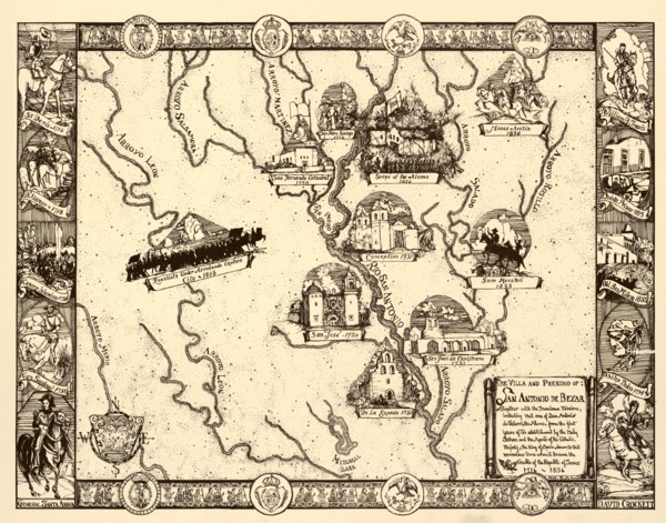 Historic Map of Events and personalities from Texas History 1935
