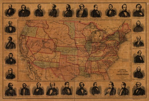 Railroad Barons with US Lines & Proposed Mail Routes 1859