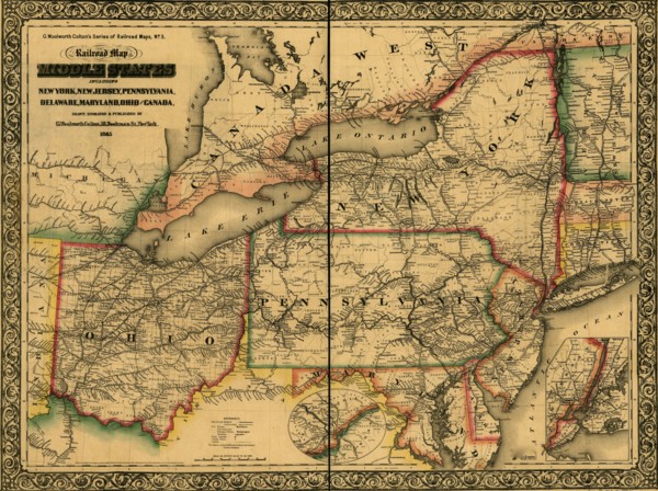 middle states including New York, New Jersey, Pennsylvania, Delaware, Maryland, Ohio and Canada; 1862