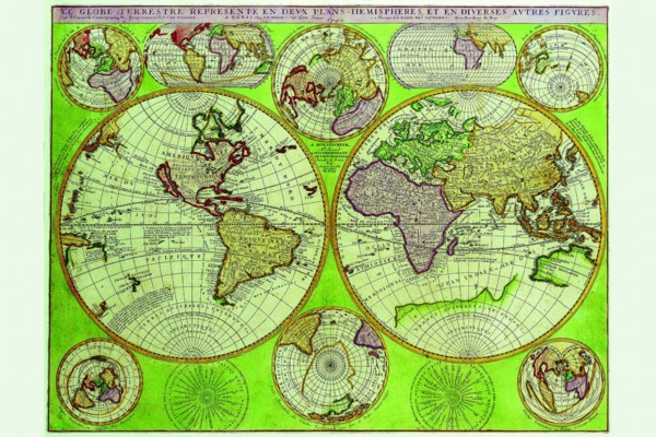 Stereographic World Map with Insets of Polar Projections 1690