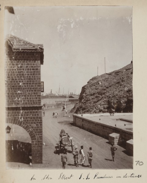 An Aden street.  S.S.Pundusa in distance