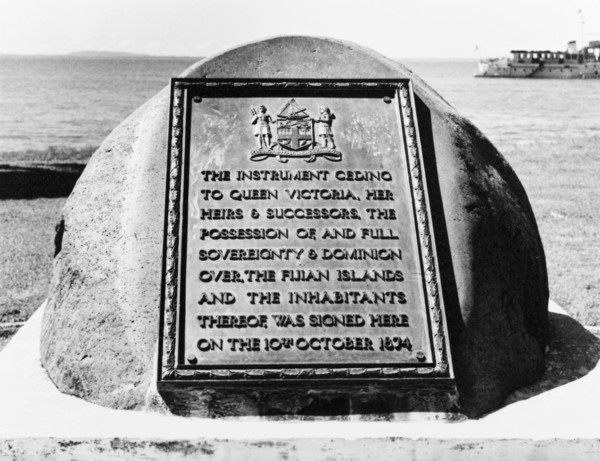 Memorial stone to Fijian cession