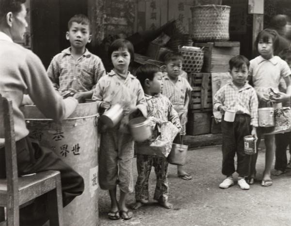 Children queuing for food, Hong Kong