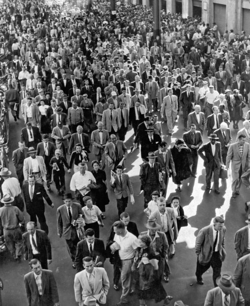 Baseball fans leaving Yankee Stadium.