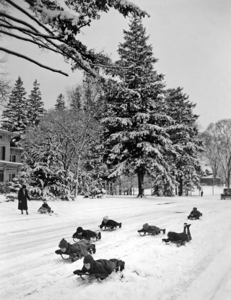 The winter's first snow brings joy to the children