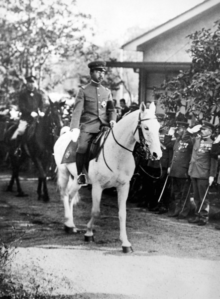 The Emperor of Japan, Hirohito, reviews the officers for Japanes