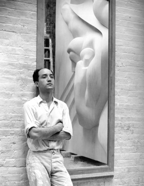 Isamu Noguchi With Sculpture