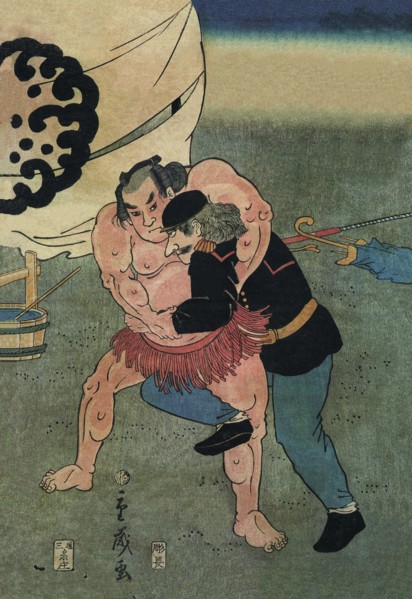 Sumo Wrestler Takes on a Foreigner 1861
