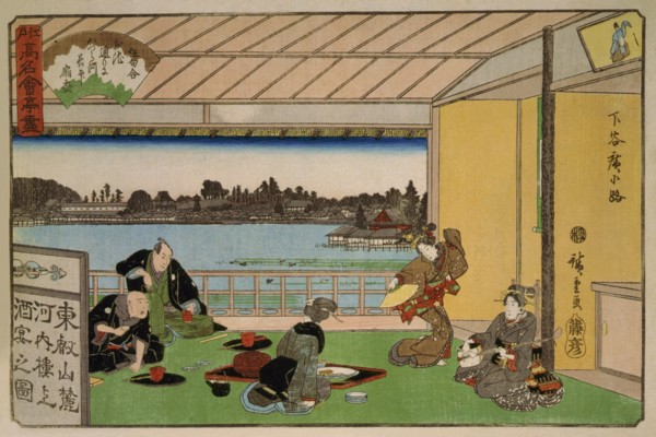 Drinking party at restaurant Kawachiro (Kawachiro¯ / Hiroshige-ga) 1837