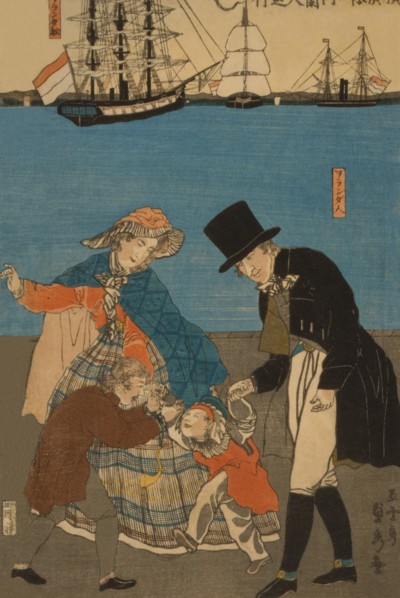 Dutch people taking a Sunday walk in Yokohama (Yokohama kyu¯jitsu - Orandajin yu¯ko¯) 1871