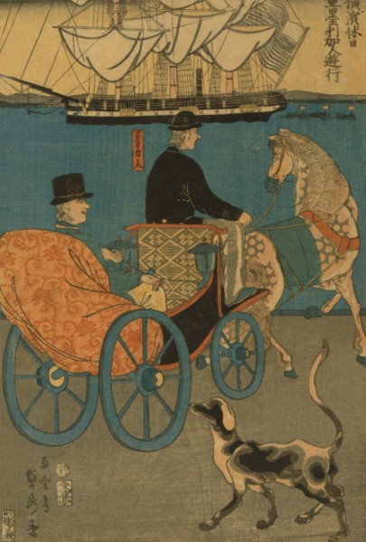 Americans enjoying Sunday in Yokohama (Yokohama kyu¯jitsu Amerikajin yu¯ko¯) 1861