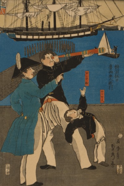 Russians enjoying themselves on Sunday in Yokohama (Yokohama kyu¯jitsu - Oroshiyajin yu¯ko¯) 1861