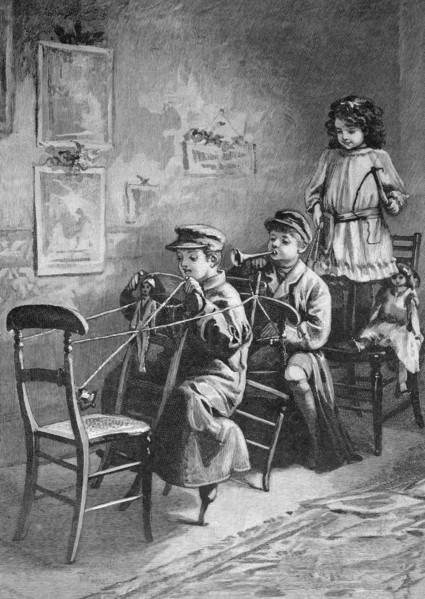 Children playing post chaise