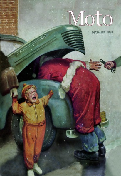 Boy Upset to See Santa Mechanic under Car Hood 1938