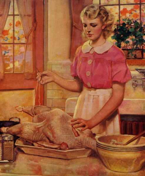 Young Mother Sews up a Turkey 1936