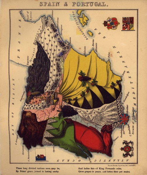 Anthropomorphic Map of Spain & Portugal 1868