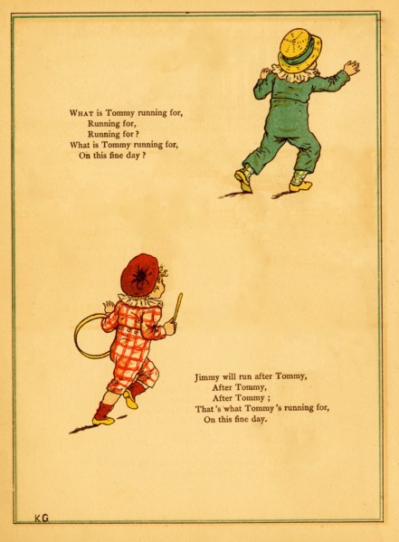 Two boys running and chasing 1875