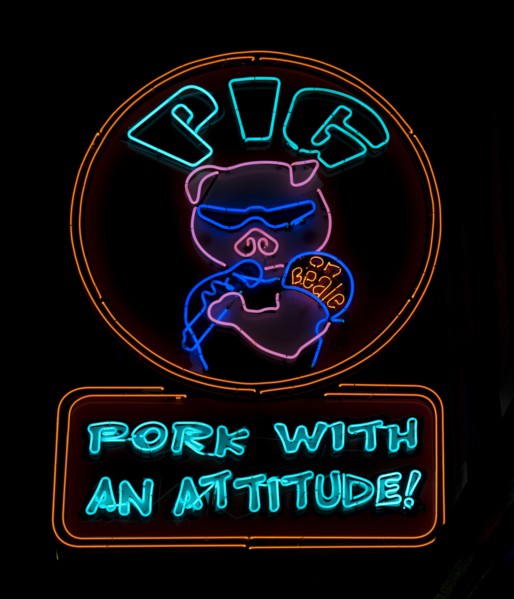 Pig neon sign, Beale Street, Memphis, Tennessee 2006