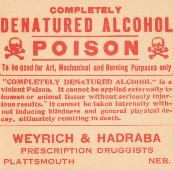 Completely Denatured Alcohol Poison 1920