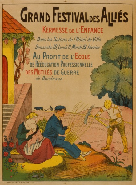 Grand festival des alliés. Kermesse de l'enfance . . . au profit de l'école de réeducation professionnelle des mutilés de guerre de Bordeaux 1918