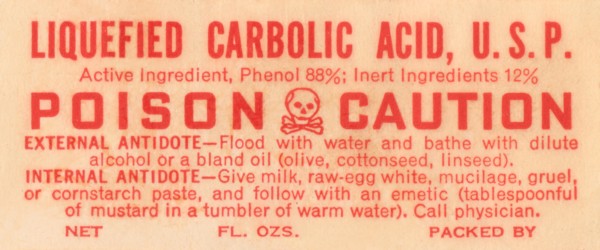 Liquefied Carbolic Acid U.S.P. - Poison Caution 1920