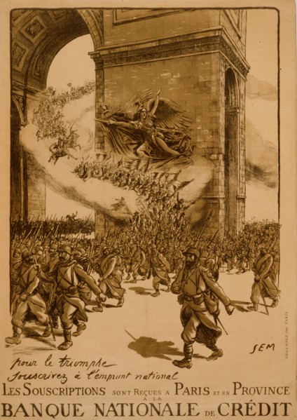 Pour le Triomphe souscrivez à l'emprunt national. Les subscriptions sont reçues à Paris et en Province à la Banque Nationale de Crédit 1918