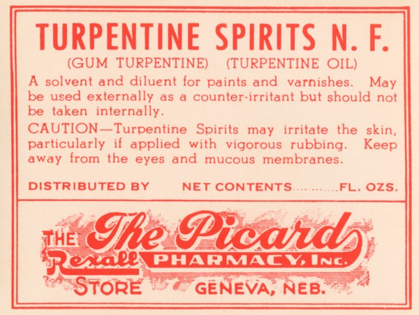 Turpentine Spirits N.F. 1920