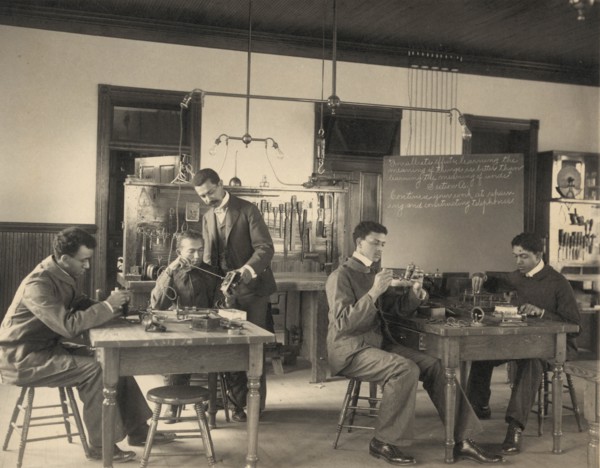 African American Students Study Telephone Assembly at the Hampton Institute