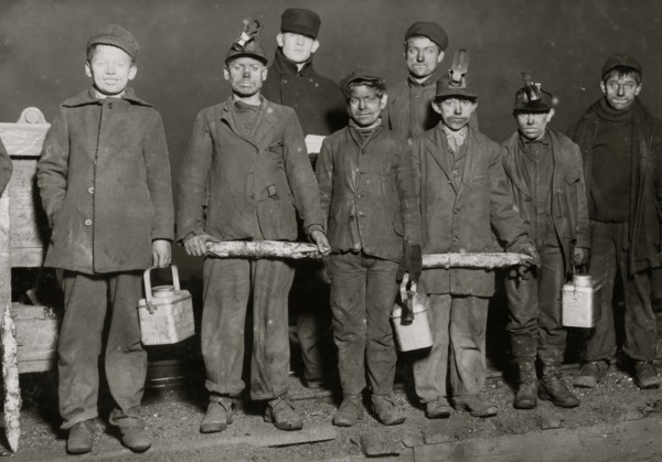At the close of the day. Just up from the shaft. All work below ground in a Pennsylvania Coal Mine. 1908