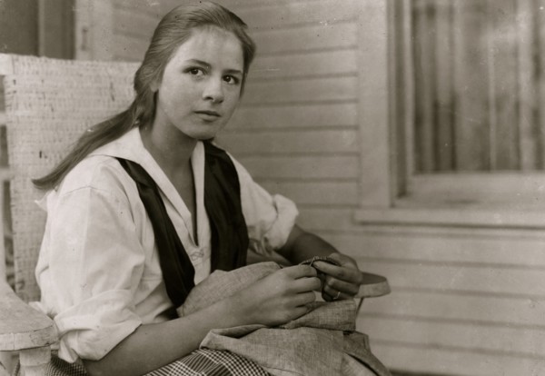 Betsey Price, First year high school at her Club sewing. 4 H Club work, Marlinton, W. Va. Location 1921
