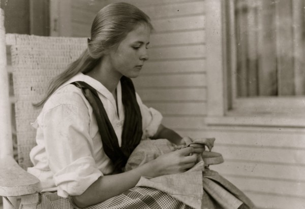 Betsey Price, First year high school at her Club sewing. 4 H Club work, Marlinton, W. Va. Location 1921