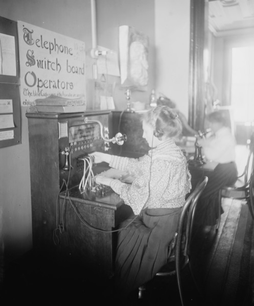 Blind girls operating telephone switchboard