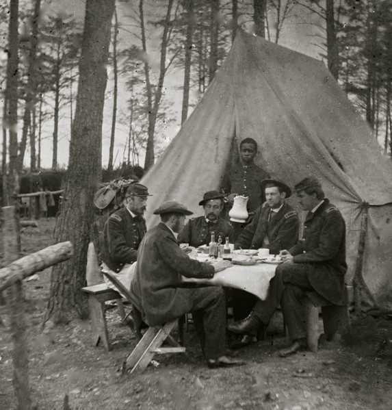 Brandy Station, Va. Dinner party outside tent, Army of the Potomac headquarters 1862