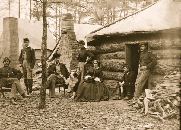 Brandy Station, Va. Officers and a lady at headquarters of 1st Brigade, Horse Artillery 1863