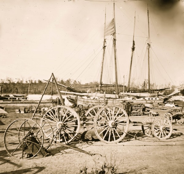 Broadway Landing, Appomattox River, Virginia. Supply boats and stores 1863