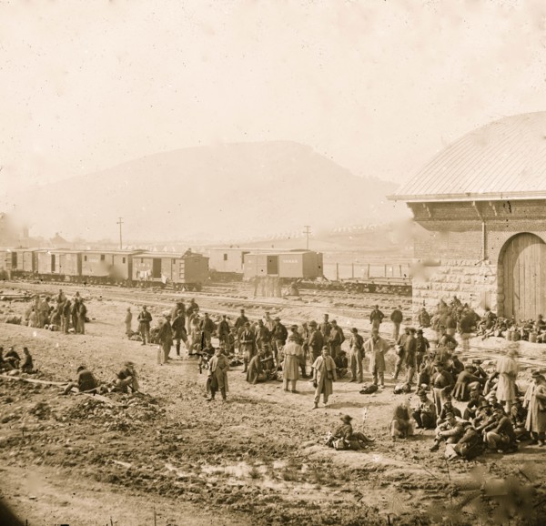 Chattanooga, Tenn. Confederate prisoners at railroad depot 1864