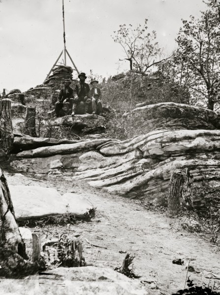 Chattanooga, Tennessee (vicinity). Tripod signal erected by Captains. Dorr and Donn of U.S. Coast Survey at Pulpit Rock on Lookout Mountain 1864