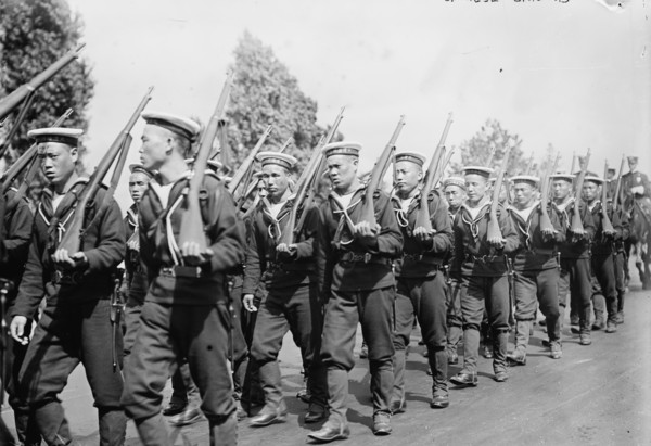 Chinese Sailors at Shoulder Arms march four abreast 1912